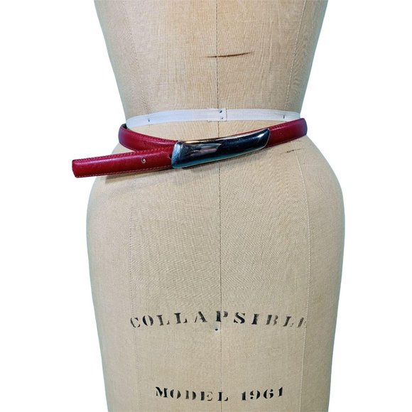 Vintage 1980s Red Leather Belt Silver Buckle Rayman Ridles | W 25-29" - Picture 4 of 8